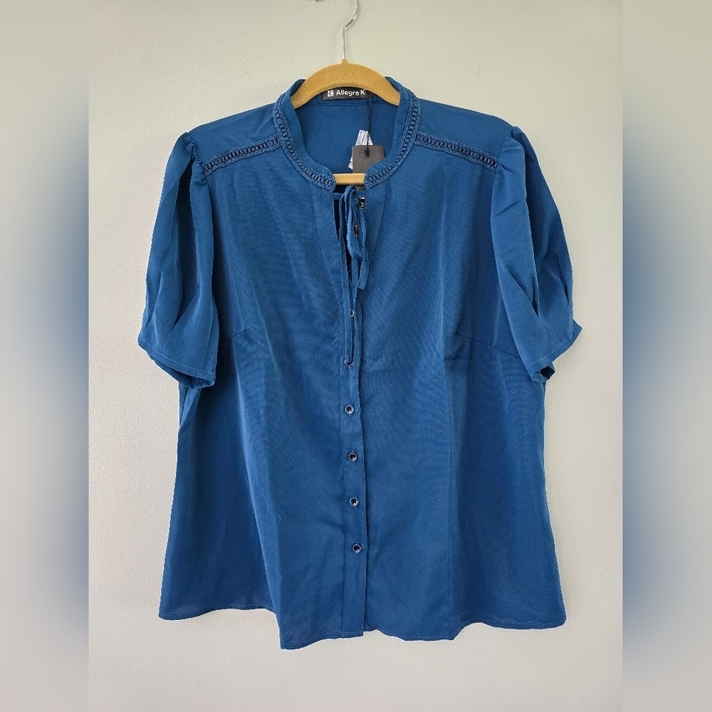Allegra K Blouse Women's Size XL Blue V-Neck